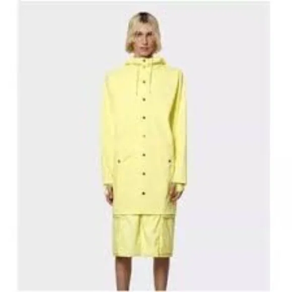 NWT RAINS Waterproof Long Snap Front Rain Jacket Straw M - Picture 2 of 16